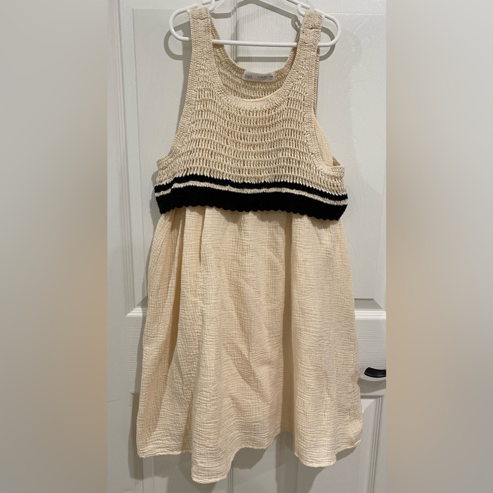 ZARA Kids Ecru Cream Crochet Overlay Gauze Dress Size 11-12